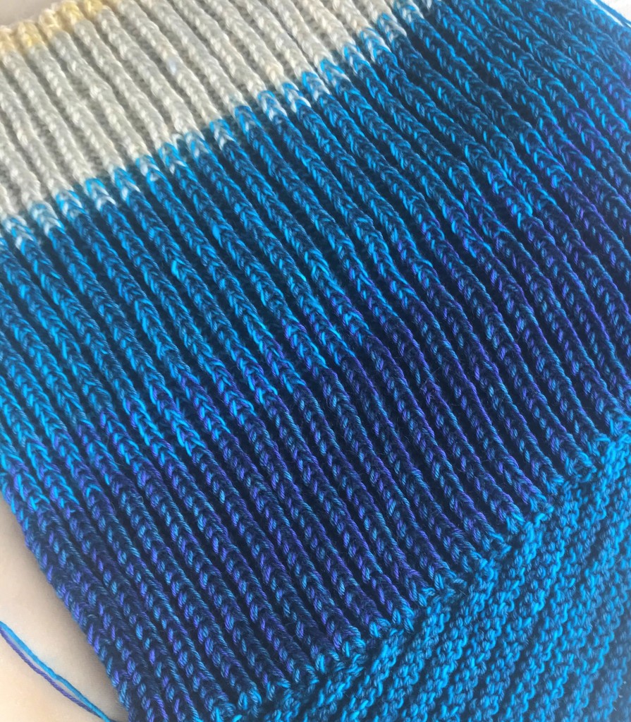 Close up of knitting for Ribble Cowl test